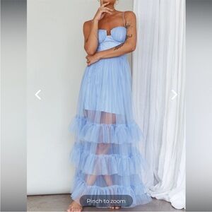 Selfie Leslie Moonlight Sonata Ruffle Mesh Maxi Dress Sky Blue
